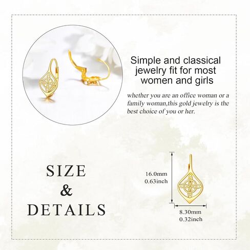 Gold Clover Drop Earrings 14K Gold Celtic Shamrock Leverback Earrings Irish Good Lucky Jewelry Gifts for Women Girls in Saudi Arabia