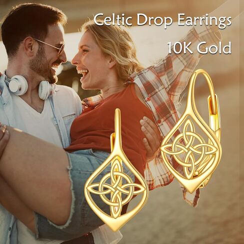 Gold Clover Drop Earrings 14K Gold Celtic Shamrock Leverback Earrings Irish Good Lucky Jewelry Gifts for Women Girls in Saudi Arabia