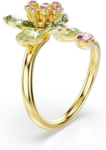 Swarovski Idyllia open ring, Mixed cuts, Flower, Green, Gold-tone Finish, Size 6 3/4 in Saudi Arabia