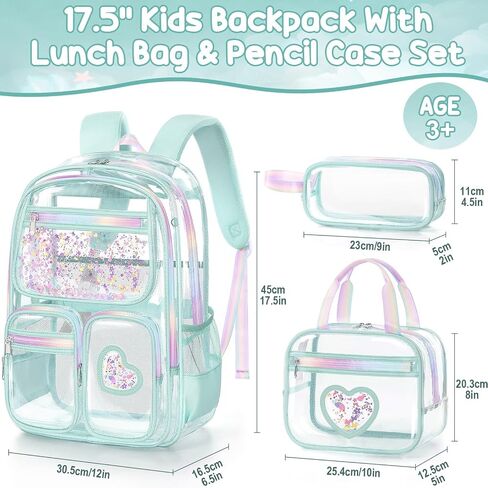 Fimibuke Clear Backpack for Girls, 3PCS Heavy Duty PVC Transparent Kids Backpack for Teen Girls, School, Concert, Stadium Events Approved See Through School Girl Bookbag with Lunch Box & Pencil Case in Kuwait