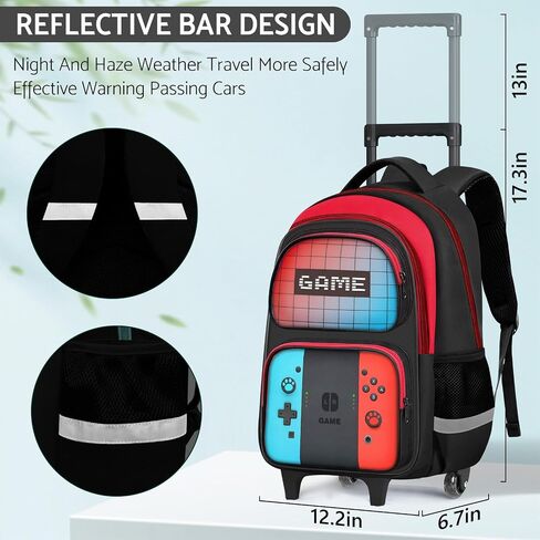 Kids Rolling Backpack for Boys - 3PCS Gamer Boys Rolling Backpack with Lunch Bag Set,Multifunctional Wheeled Bookbag for Travel,Roller School Bag for Elementary Middle School Aged 6-18 in Kuwait