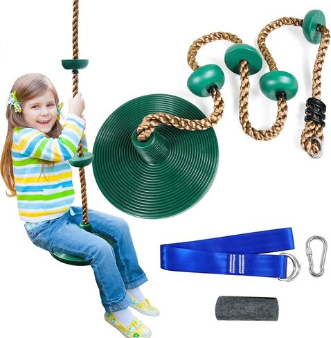 Climbing Rope Tree Swing with Platforms and Disc Swing Seat Set Outdoor Playground Accessories for Kids-Include Carabiner, 4ft Tree Strap and Tree Protector in Kuwait