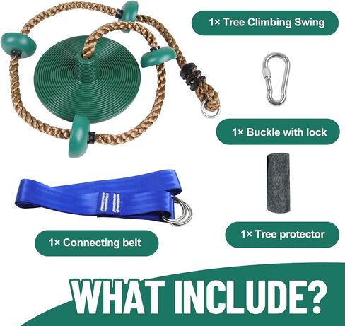 Climbing Rope Tree Swing with Platforms and Disc Swing Seat Set Outdoor Playground Accessories for Kids-Include Carabiner, 4ft Tree Strap and Tree Protector in Kuwait