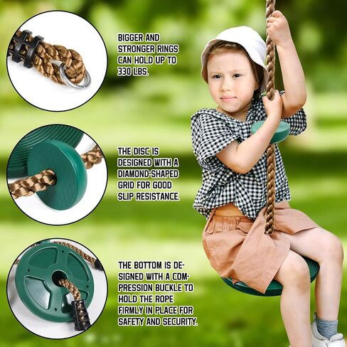 Climbing Rope Tree Swing with Platforms and Disc Swing Seat Set Outdoor Playground Accessories for Kids-Include Carabiner, 4ft Tree Strap and Tree Protector in Kuwait