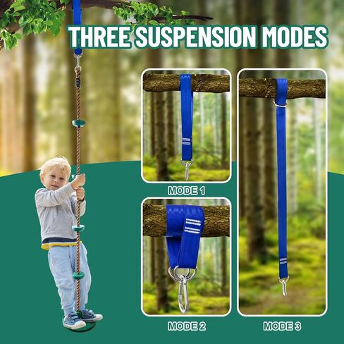 Climbing Rope Tree Swing with Platforms and Disc Swing Seat Set Outdoor Playground Accessories for Kids-Include Carabiner, 4ft Tree Strap and Tree Protector in Kuwait
