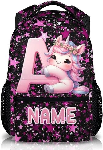 Kids Backpack, Custom Cute Unicorn Bookbag for Girls 6-8, Initial Gift for Birthday, 17 Inch Leisure Monogram Backpack for School Preschool Elementary Kindergarten in Kuwait