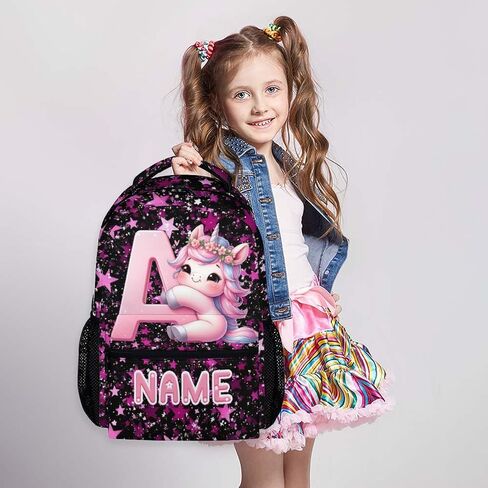 Kids Backpack, Custom Cute Unicorn Bookbag for Girls 6-8, Initial Gift for Birthday, 17 Inch Leisure Monogram Backpack for School Preschool Elementary Kindergarten in Kuwait