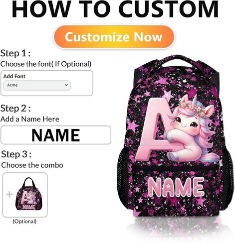 Kids Backpack, Custom Cute Unicorn Bookbag for Girls 6-8, Initial Gift for Birthday, 17 Inch Leisure Monogram Backpack for School Preschool Elementary Kindergarten in Kuwait