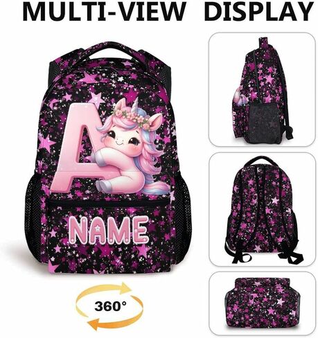 Kids Backpack, Custom Cute Unicorn Bookbag for Girls 6-8, Initial Gift for Birthday, 17 Inch Leisure Monogram Backpack for School Preschool Elementary Kindergarten in Kuwait