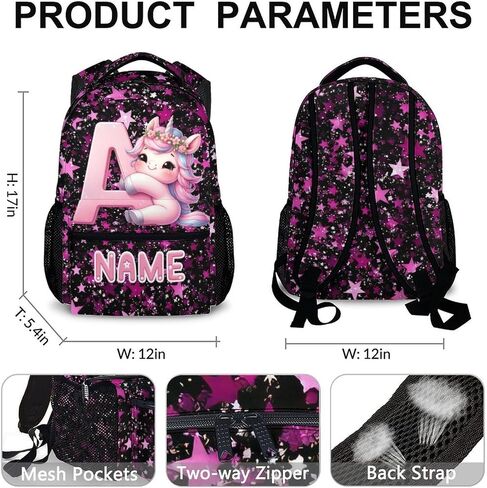 Kids Backpack, Custom Cute Unicorn Bookbag for Girls 6-8, Initial Gift for Birthday, 17 Inch Leisure Monogram Backpack for School Preschool Elementary Kindergarten in Kuwait