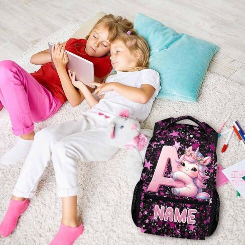 Kids Backpack, Custom Cute Unicorn Bookbag for Girls 6-8, Initial Gift for Birthday, 17 Inch Leisure Monogram Backpack for School Preschool Elementary Kindergarten in Kuwait