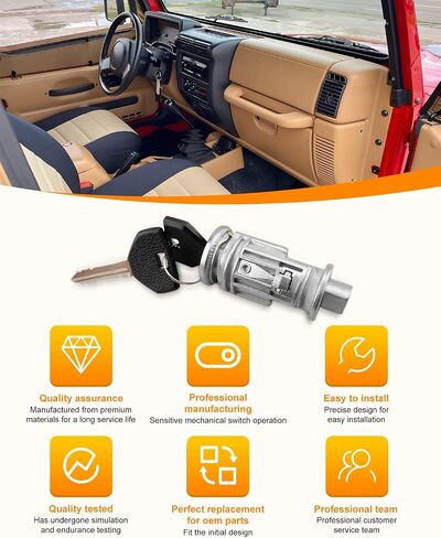 مفتاح الإشعال مفتاح مفتاح القفل أسطوانة و Door Lock Cylinder Fit لـ Jeep Wrangler TJ 1998-2001 مع 2 مفاتيح استبدال 5003843AB 4746311 703719 DL4815 DL6946 in Kuwait