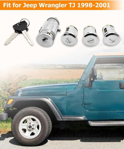 مفتاح الإشعال مفتاح مفتاح القفل أسطوانة و Door Lock Cylinder Fit لـ Jeep Wrangler TJ 1998-2001 مع 2 مفاتيح استبدال 5003843AB 4746311 703719 DL4815 DL6946 in Kuwait