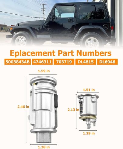 مفتاح الإشعال مفتاح مفتاح القفل أسطوانة و Door Lock Cylinder Fit لـ Jeep Wrangler TJ 1998-2001 مع 2 مفاتيح استبدال 5003843AB 4746311 703719 DL4815 DL6946 in Kuwait