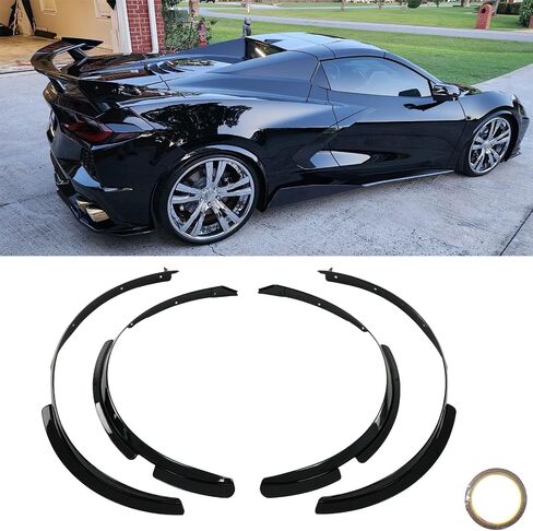 4pcs مقربة من الأمامية والخلفية من أجل Corvette C8 2020-2025 Stingray/Z51/Z06 Fender Flares تمديد صب ADD ON WHEELS ARCH GUARD (أسود لامع) in Kuwait