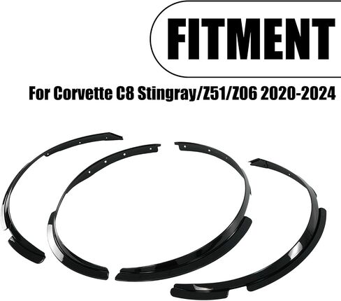 4pcs مقربة من الأمامية والخلفية من أجل Corvette C8 2020-2025 Stingray/Z51/Z06 Fender Flares تمديد صب ADD ON WHEELS ARCH GUARD (أسود لامع) in Kuwait