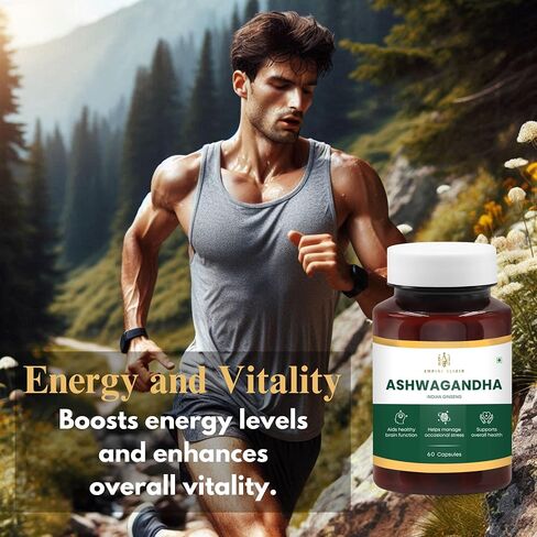 Ashwagandha Capsules 450mg | 60 Count | Herbal Supplement for Men and Women | Non-GMO | Adaptogen | Energy and Wellness Support in Saudi Arabia