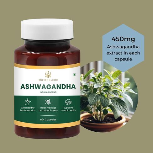 Ashwagandha Capsules 450mg | 60 Count | Herbal Supplement for Men and Women | Non-GMO | Adaptogen | Energy and Wellness Support in Saudi Arabia