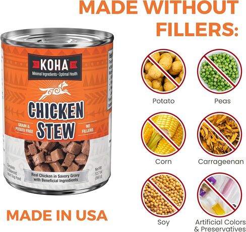 KOHA Minimal Ingredient Chicken Stew for Dogs, High Protein Limited Ingredient Dog Food, 12.7oz Cans (Case of 12) in Kuwait