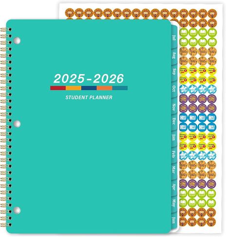 مخطط الطلاب 2024-2025 - مخطط أكاديمي 2024-2025 من يوليو 2024 - يونيو 2025، 11 بوصة × 9 بوصة، مخطط دروس أسبوعي مزود بملصقات وأهداف الأسبوع وعلامات تبويب مطبوعة وتجليد ذهبي مزدوج السلك in Kuwait