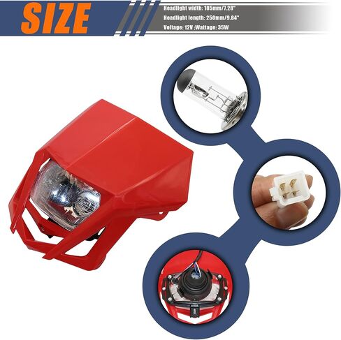 Dirt Bike Halogen Headlight,Motorcycle Front Headlamp Kit Compatible with KLX XR CRF DRZ RMZ RM WR YZ XT XT TTR 85 125 150 230 250 450 F X-White in Saudi Arabia