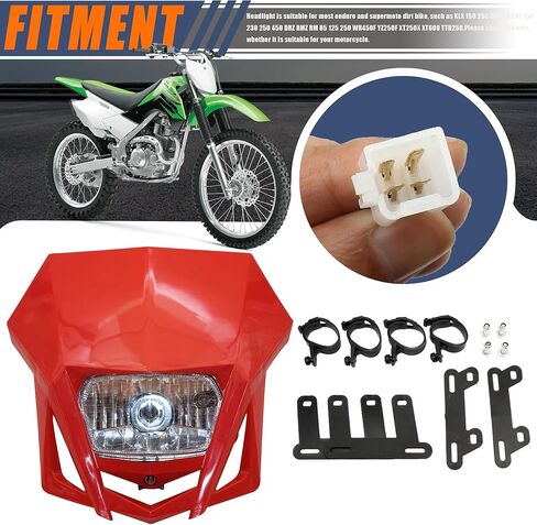 Dirt Bike Halogen Headlight,Motorcycle Front Headlamp Kit Compatible with KLX XR CRF DRZ RMZ RM WR YZ XT XT TTR 85 125 150 230 250 450 F X-White in Saudi Arabia
