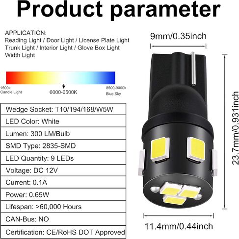 194 LED LED T10 168 2825 W5W LED LED مشرق للغاية 12V 9SMD 2835 لمبة شرائح LED المستخدمة للسيارة الداخلية Dome Map Door Lightsy Lights Lights White (حزمة 2) in Saudi Arabia