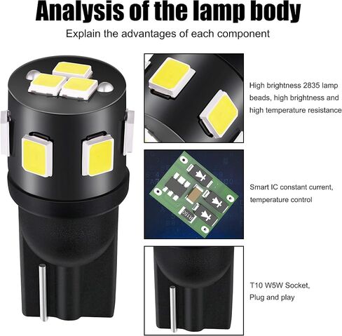 194 LED LED T10 168 2825 W5W LED LED مشرق للغاية 12V 9SMD 2835 لمبة شرائح LED المستخدمة للسيارة الداخلية Dome Map Door Lightsy Lights Lights White (حزمة 2) in Saudi Arabia