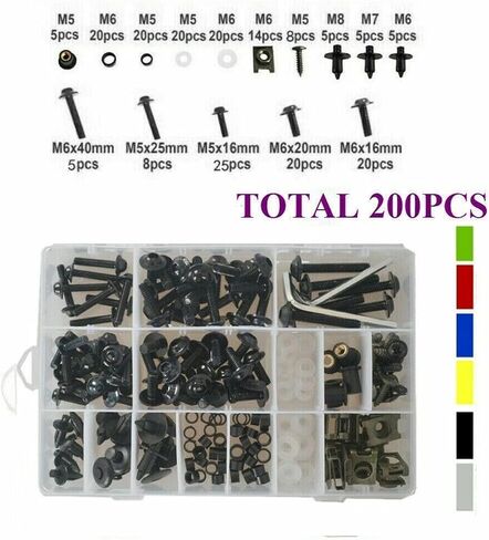 Bodywork Kits Motorcycle Accessories 200x Fairing Body Bolts Kit Screws Clip for Yamaha FZR1000 FZR 1000 1987-1995 1994 1993 1992 1991 1990 1989 1988 Parts (Color : Blue) in Saudi Arabia