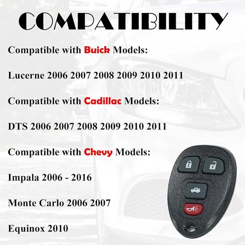 SUPALAND Key Fob استبدال يناسب Chevy Impala 2006 2007 2008 2009 2010 2011 2012 2013 2014 2015 2016 Monte Carlo Equinox Buick Lucerne Cadillac DTS دخول بدون مفتاح التحكم عن بعد OUC60221 OUC60270 in Kuwait