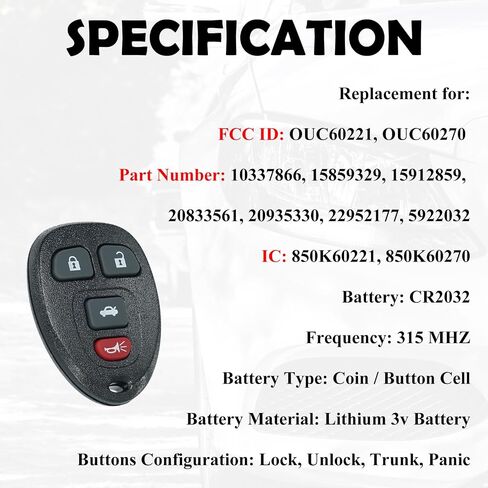 SUPALAND Key Fob استبدال يناسب Chevy Impala 2006 2007 2008 2009 2010 2011 2012 2013 2014 2015 2016 Monte Carlo Equinox Buick Lucerne Cadillac DTS دخول بدون مفتاح التحكم عن بعد OUC60221 OUC60270 in Kuwait