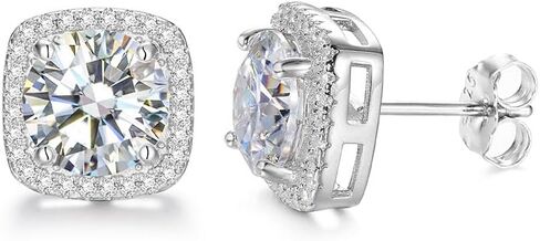 14K Solid Gold over S925 Silver Round Cut Diamond 0.5/1/2 Carats Earrings, Square Inlaid Earrings Studs, Exquisite Jewelry for Special Day in Saudi Arabia