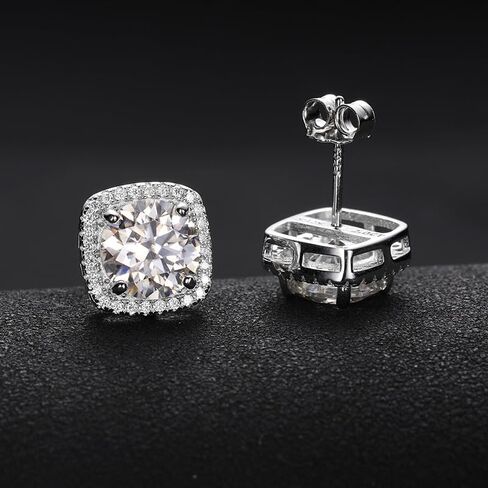 14K Solid Gold over S925 Silver Round Cut Diamond 0.5/1/2 Carats Earrings, Square Inlaid Earrings Studs, Exquisite Jewelry for Special Day in Saudi Arabia