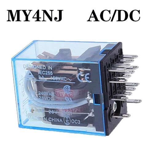 1PCS My4NJ Relay 4PDT 4NO 4NC AC12V/24V/110V/220V 5A 240V AC LED مؤشر 10A تيار 35 ملم DIN MABT (24V-DC) in Kuwait