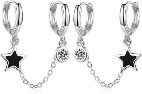 أقراط مزدوجة ثقب للنساء/Huggie Cuff Chain Star Pendant للنساء/الفتيات في سن المراهقة أقراط أقراط مزدوجة الثقوب تتدلى (النمط -01) in Saudi Arabia