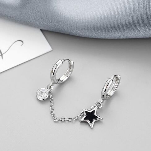 أقراط مزدوجة ثقب للنساء/Huggie Cuff Chain Star Pendant للنساء/الفتيات في سن المراهقة أقراط أقراط مزدوجة الثقوب تتدلى (النمط -01) in Saudi Arabia