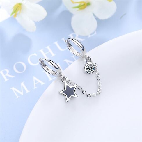 أقراط مزدوجة ثقب للنساء/Huggie Cuff Chain Star Pendant للنساء/الفتيات في سن المراهقة أقراط أقراط مزدوجة الثقوب تتدلى (النمط -01) in Saudi Arabia