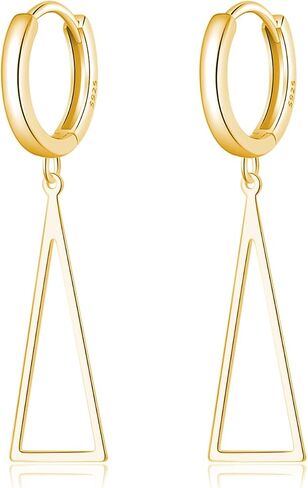 Reffeer Solid 925 Sterling Silver Triangle Earrings Hoop Dangle for Women Teen Girls Geometric Dangle Earrings Huggie in Saudi Arabia