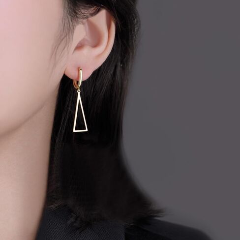 Reffeer Solid 925 Sterling Silver Triangle Earrings Hoop Dangle for Women Teen Girls Geometric Dangle Earrings Huggie in Saudi Arabia