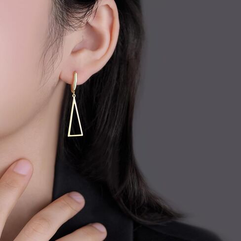 Reffeer Solid 925 Sterling Silver Triangle Earrings Hoop Dangle for Women Teen Girls Geometric Dangle Earrings Huggie in Saudi Arabia
