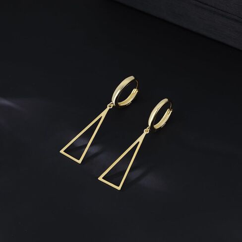 Reffeer Solid 925 Sterling Silver Triangle Earrings Hoop Dangle for Women Teen Girls Geometric Dangle Earrings Huggie in Saudi Arabia
