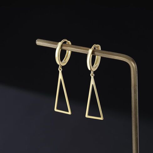Reffeer Solid 925 Sterling Silver Triangle Earrings Hoop Dangle for Women Teen Girls Geometric Dangle Earrings Huggie in Saudi Arabia