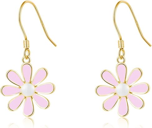 Sluynz 925 Sterling Silver Flower Draining أقراط للنساء Teen Girls Daisy Pink Flower Drop أقراط الصيف الربيع in Saudi Arabia