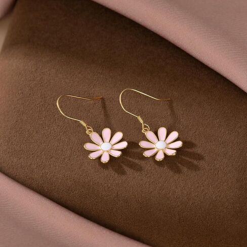 Sluynz 925 Sterling Silver Flower Draining أقراط للنساء Teen Girls Daisy Pink Flower Drop أقراط الصيف الربيع in Saudi Arabia