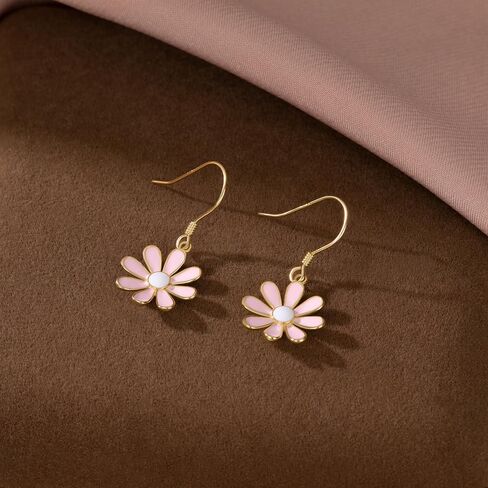Sluynz 925 Sterling Silver Flower Draining أقراط للنساء Teen Girls Daisy Pink Flower Drop أقراط الصيف الربيع in Saudi Arabia