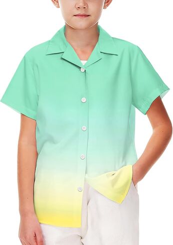 Aobute Usisex Kids Hawaiian Shirt قصيرة الأكمام كوبان طوق الصيف الشاطئ غير الرسمي زر القمصان 5-14 سنة in Kuwait