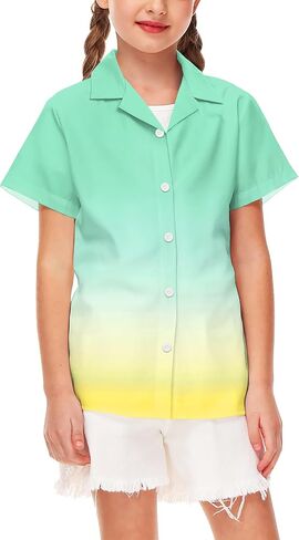 Aobute Usisex Kids Hawaiian Shirt قصيرة الأكمام كوبان طوق الصيف الشاطئ غير الرسمي زر القمصان 5-14 سنة in Kuwait