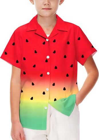 Aobute Usisex Kids Hawaiian Shirt قصيرة الأكمام كوبان طوق الصيف الشاطئ غير الرسمي زر القمصان 5-14 سنة in Kuwait