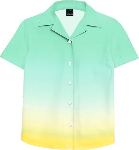 Aobute Usisex Kids Hawaiian Shirt قصيرة الأكمام كوبان طوق الصيف الشاطئ غير الرسمي زر القمصان 5-14 سنة in Kuwait