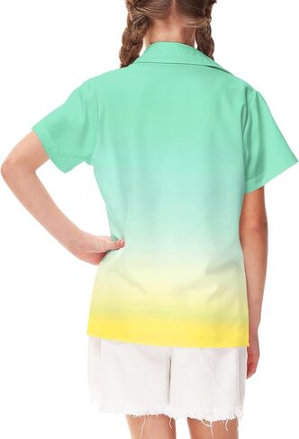 Aobute Usisex Kids Hawaiian Shirt قصيرة الأكمام كوبان طوق الصيف الشاطئ غير الرسمي زر القمصان 5-14 سنة in Kuwait
